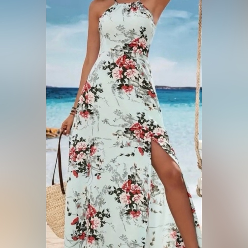 Maxi Floral print halter split new beautiful dress “ - Picture 2 of 4